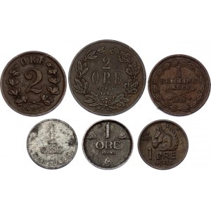 Denmark & Sweden Lot of 6 Coins 1848 - 1959