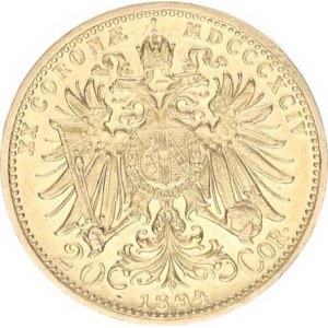 František Josef I. (1848-1916), 20 Koruna 1894 b.zn. /6,713.890 ks/ 6,761 g