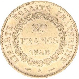 Francie, Třetí republika (1871-1940), 20 Francs 1888 A, Paříž KM 825 R (jen 28 000 ks) /