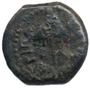 Judea, Herodes Agripa (37-44 n.l.), AE prutah, A: Deštníkový baldachýn s třásněmi / R: tři klasy