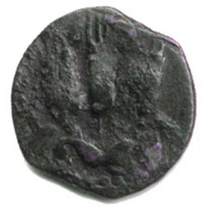 Judea, Herodes Agripa (37-44 n.l.), AE prutah, A: Deštníkový baldachýn s třásněmi / R: tři klasy