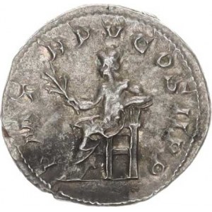 Gordianus III. (238-244), Antoninián, sedící Apollo zleva, drží olivovou ratolest a loktem