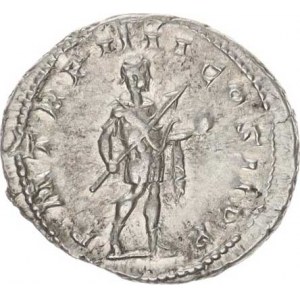 Gordianus III. (238-244), Antoninián, kráč. císař zprava ve vojenském oděvu nese oštěp a gl