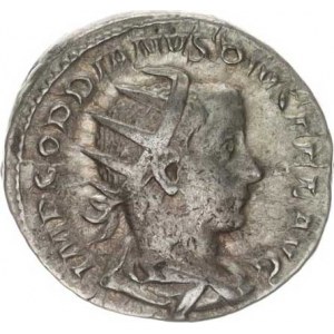 Gordianus III. (238-244), Antoninián, kráč. císař zprava ve vojenském oděvu nese oštěp a gl