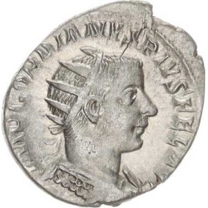 Gordianus III. (238-244), Antoninián, kráč.Mars ve zbroji drží oštěp a štít a pozvedá olivo