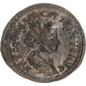 Diocletianus (284-305), Antoninián, stoj.Jupiter drží žezlo a Viktirii na globu, u nohou