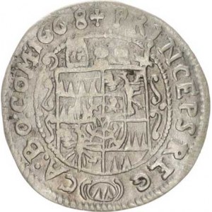 Olomouc, Karel II. Liechtenstein (1664-1695), 3 kr. 1668, zn.špice SV 318 D/B R (1,595 g)