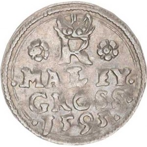 Rudolf II. (1576-1612), Malý groš 1595, Jáchymov-Hoffmann HN 8b var.: v av. všude tečk