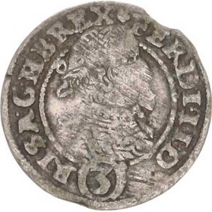 Ferdinand II. (1619-1637), 3 kr. 1634 zn. kotva, Olomouc-Fritsch var.: nad hlavou květinka,