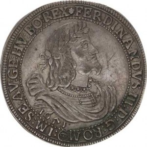 Ferdinand III. (1637-1657), Tolar 1651, Vídeň Richthausen Dav. 3181 (28,64 g) pěkná pa