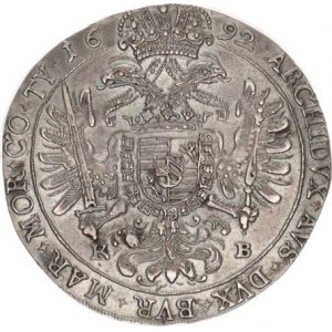 Leopold I. (1657-1705), Tolar 1692 KB - lví hlava v rameni Husz. 1373 (24,76