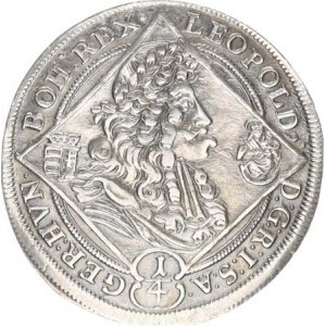 Leopold I. (1657-1705), 1/4 Tolar 1699 KB Husz. -, v av. perlič. a hladký kruh, v r