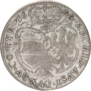 Leopold I. (1657-1705), XV kr. 1694 b.zn., Tyroly, Hall Hol. 94.2,1 mladý portrét