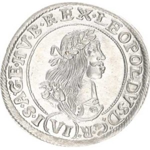 Leopold I. (1657-1705), VI kr. 1669 KB jako Husz. 1450, ale menší poprsí, velký půlkru