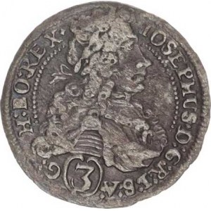 Josef I. (1705-1711), 3 kr. 1707 IA, Štýrsko-Aigmann patina, tém.