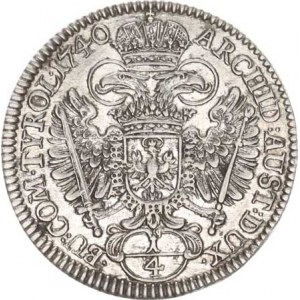 Karel VI. (1711-1740), 1/4 Tolar 1740, Tyroly, Hall opis: ARCHID: AUST: DUX. - .BU:COM.