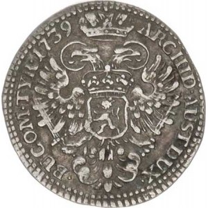 Karel VI. (1711-1740), 3 kr. 1739 b.zn., Praha-Scharff patina