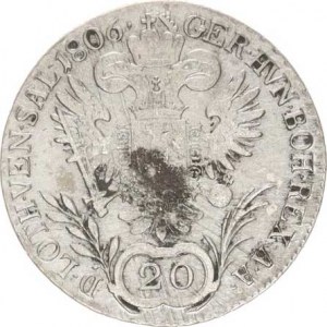 František I. (1792-1835), 20 kr. 1806 B - říšská koruna, zbytky nález. patiny