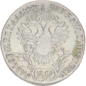 František I. (1792-1835), 20 kr. 1822 G, just. prsní štítek, tém.