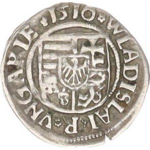 Vladislav II. (1490-1516), Denár 1510 KG Husz. 811 var. v av. UNGARIE*1510*