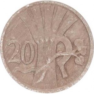 Údobí let 1918-1938, 20 hal. 1933 R, nález. patina