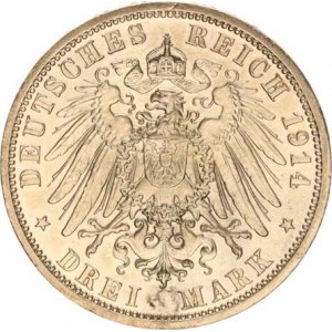 Anhalt-Dessau, Friedrich II. (1904-1918), 3 Mark 1914 A - Stříbrná svatba KM 30 sbírkový stav