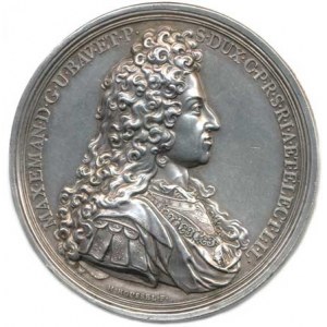Bavorsko, Maximilian II.Emanuel (1679-1726), Medaile 1697 - Plastická busta panovníka zprava, opis