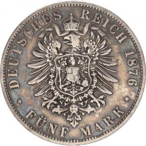 Bavorsko, Ludwig II. (1864-1886), 5 Mark 1876 D KM 502, tém.