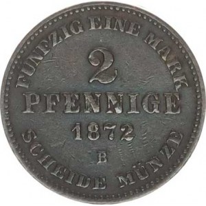 Mecklenburg-Schwerin, Friedrich Franz II. (1842-1883), 2 Pfennige 1872 B KM 316, dr. úh.