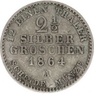 Prusko, Wilhelm I. (1861-1888), 2 1/2 Silber groschen 1864 A KM 486 patina