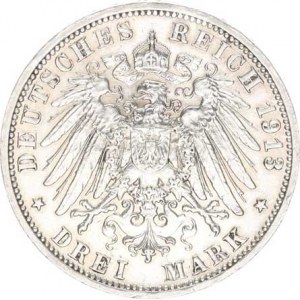 Prusko, Wilhelm II. (1888-1918), 3 Mark 1913 A - 25. výročí vlády Y. 535, patina
