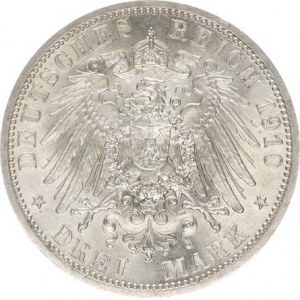 Sasko-Weimar-Eisenach, Wilhelm Ernst (1901-1918), 3 Mark 1910 A - Druhá svatba Y. 176; KM 221 R