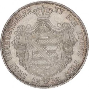 Sasko, Johann (1854-1873), 2 Tolar spolkový 1858 F Cr. 277; KM 1195, nep. rys.