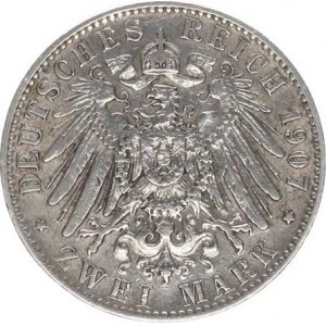 Sasko, Friedrich August III. (1904-1918), 2 Mark 1907 E KM 1263 11,077 g