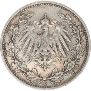 Německo, drobné ražby císařství, 1/2 Mark 1909 D, tém.