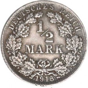 Německo, drobné ražby císařství, 1/2 Mark 1918 D, tém.
