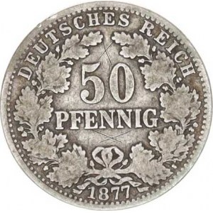 Německo, drobné ražby císařství, 50 Pfennig 1877 D R, škr.