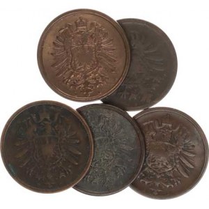 Německo, drobné ražby císařství, 2 Pfennig 1874 A, B, C, E, F 5 ks