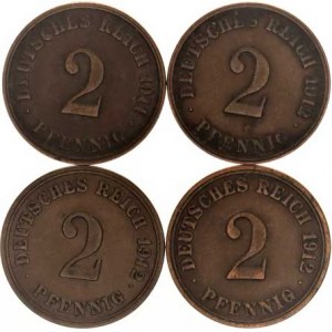 Německo, drobné ražby císařství, 2 Pfennig 1911 J, 1912 A, F, J 4 ks