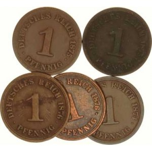 Německo, drobné ražby císařství, 1 Pfennig 1874 A; +1875 A, B; +1875 B, D 5 ks
