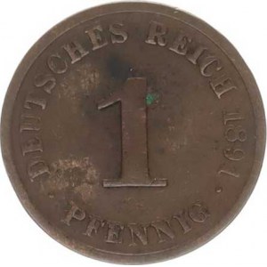 Německo, drobné ražby císařství, 1 Pfennig 1891 J R