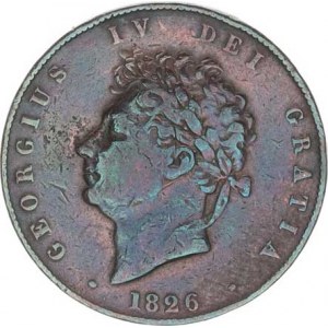 Anglie, George IV. (1820-1830), 1/2 Penny 1826 KM 692 R