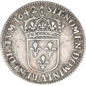 Francie, Ludvík XIII. (1610-1643), 1/12 Ecu (10 Sols) 1642 zn. růže (2,206 g) RR KM 132.1