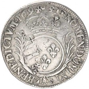 Francie, Ludvík XIV. (1643-1715), 1/2 Ecu 1694 A - přeražba z typu - KM 250 (erb s liliemi) 13,331