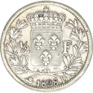 Francie, Charles X. (1824-1830), 1/2 Franc 1828 D, Lyon KM 723.4