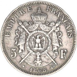 Francie, Napoleon III.(1852-1870), 5 Francs 1868 BB, Strasbourg KM 799,2