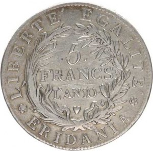 Itálie-Piedmont, Republika, 5 Francs rok 10 (1801) Cr. 4; Dav. 197 R 2