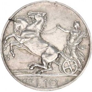 Itálie, Vittorio Emanuele III.(1900-1946), 10 Lire 1927 R KM 68,1, naprasklá hrana