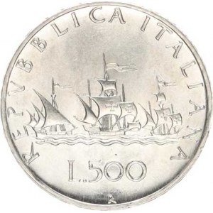 Itálie, 500 Lire 1960 R - Kolumbova loď KM 98 Ag 835 11,00 g