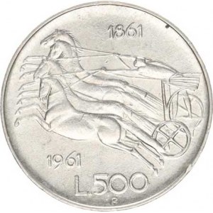 Itálie, 500 Lire 1961 R - Quadriga KM 99 Ag 835 11,00 g